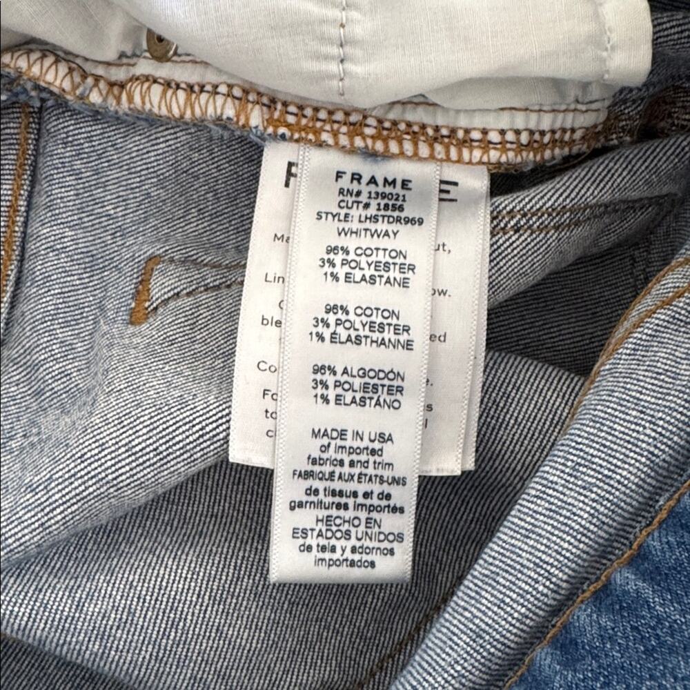 FRAME Le High Straight Jeans Whitway Wash Frayed Hem Blue Size 26 Minimalist - Picture 7 of 7